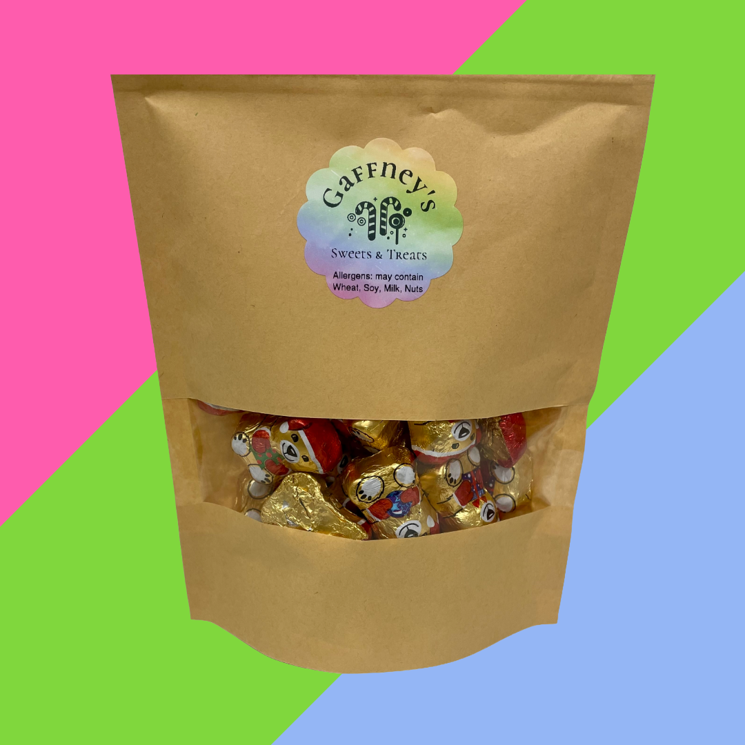 Milk Chocolate Creme Filled Festive Wrapped Gold Bears Bag 250g & 1kg Available