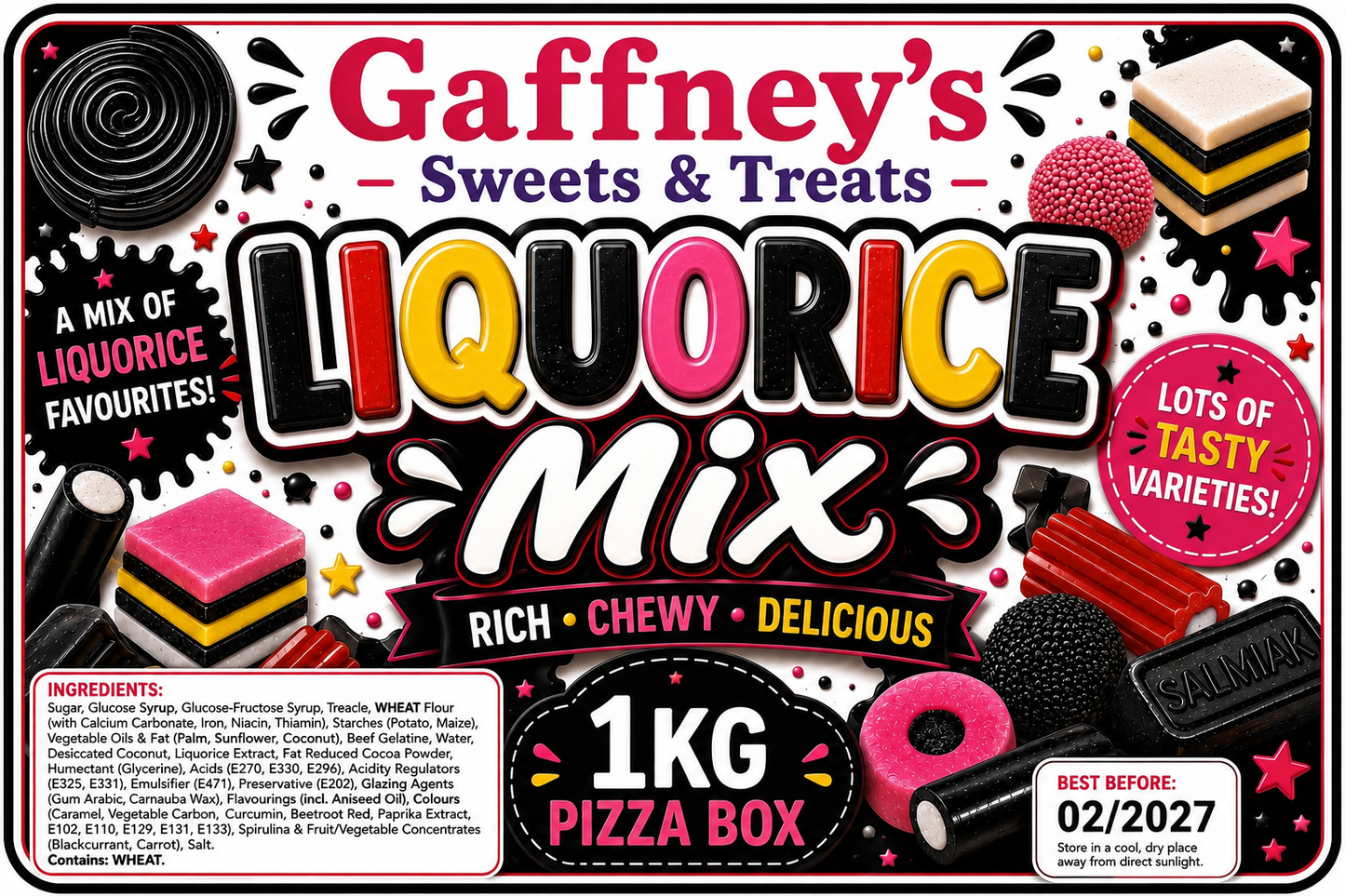 1kg Liqourice Mix Pizza Box - Traditional Sweet Treats