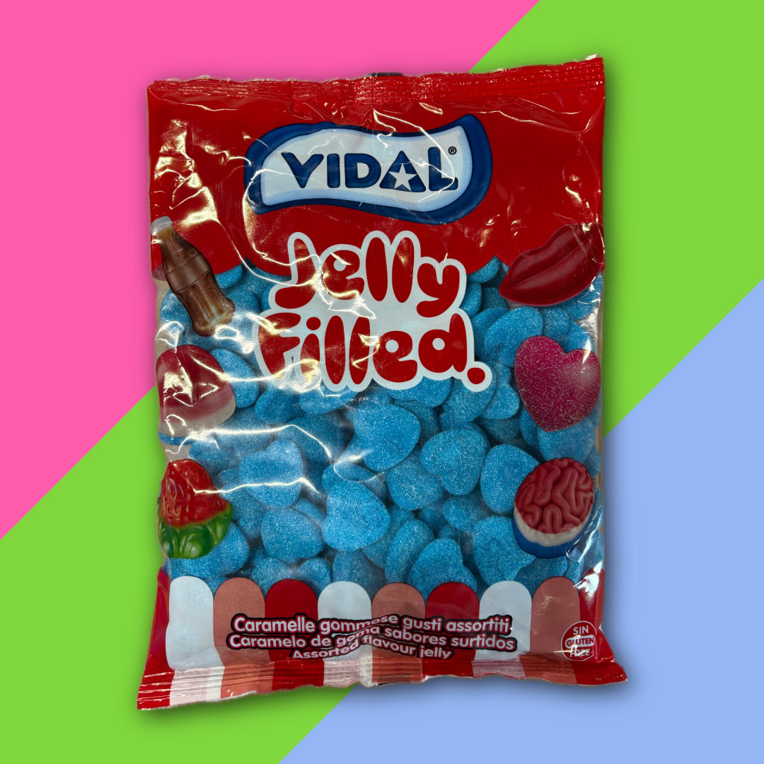 Vidal Jelly Filled Blue Raspberry Hearts 1KG