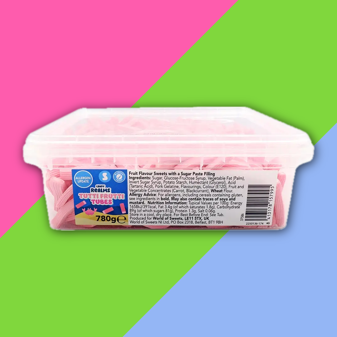 (AUCTION) Candy Realms Tutti Frutti Tubes Tub 780g