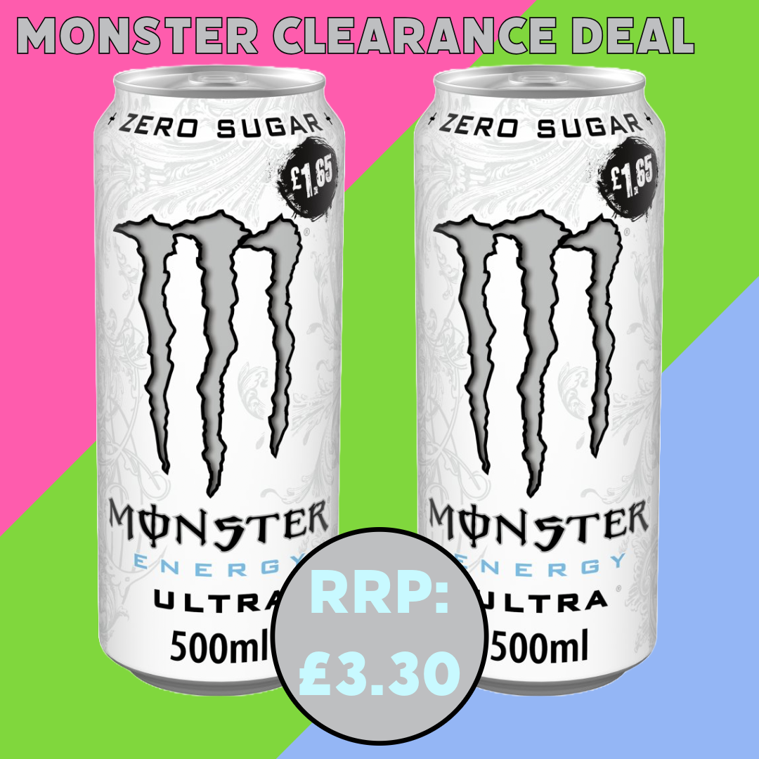 Monster Energy Drink Ultra Zero Sugar 500ml Cans – Pack of 2 – No Sugar, Low Calorie Energy Drink with Caffeine, B-Vitamins & Taurine
