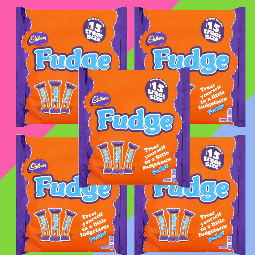 Cadbury Fudge Treat-Size Bars – 5 x 202g Bags (15 Mini Bars per Bag) | Chocolate Snack Pack