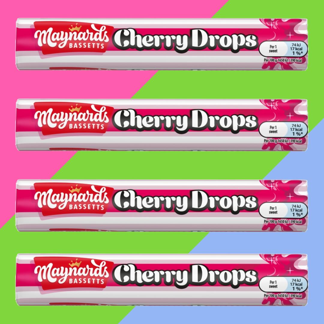 4 Pack of Maynard Bassetts Cherry Drops Roll | 45g Per Pack