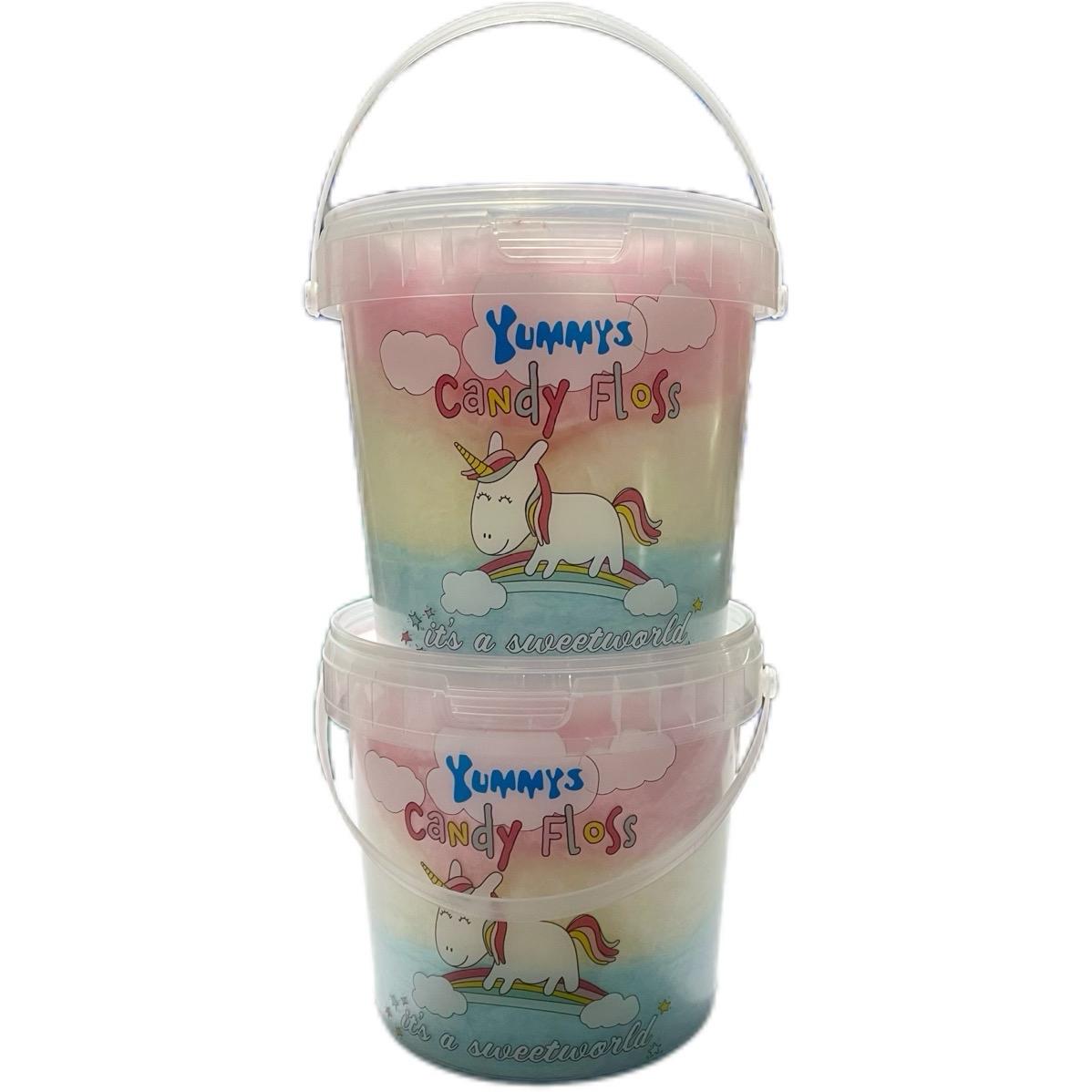 Yummys Unicorn Candy Floss Buckets x2, Banana, Raspberry and Strawberry Flavour