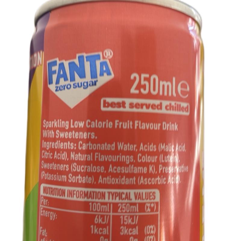 2 PACK Fanta Tutti Frutti Zero Sugar 250ml Cans.