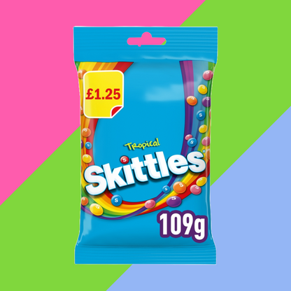 Full Boxes of Skittles & Starburst – Sour, Tropical, Cloudz & More – 70g to 125g Bags