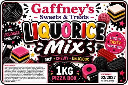 1kg Liqourice Mix Pizza Box - Traditional Sweet Treats