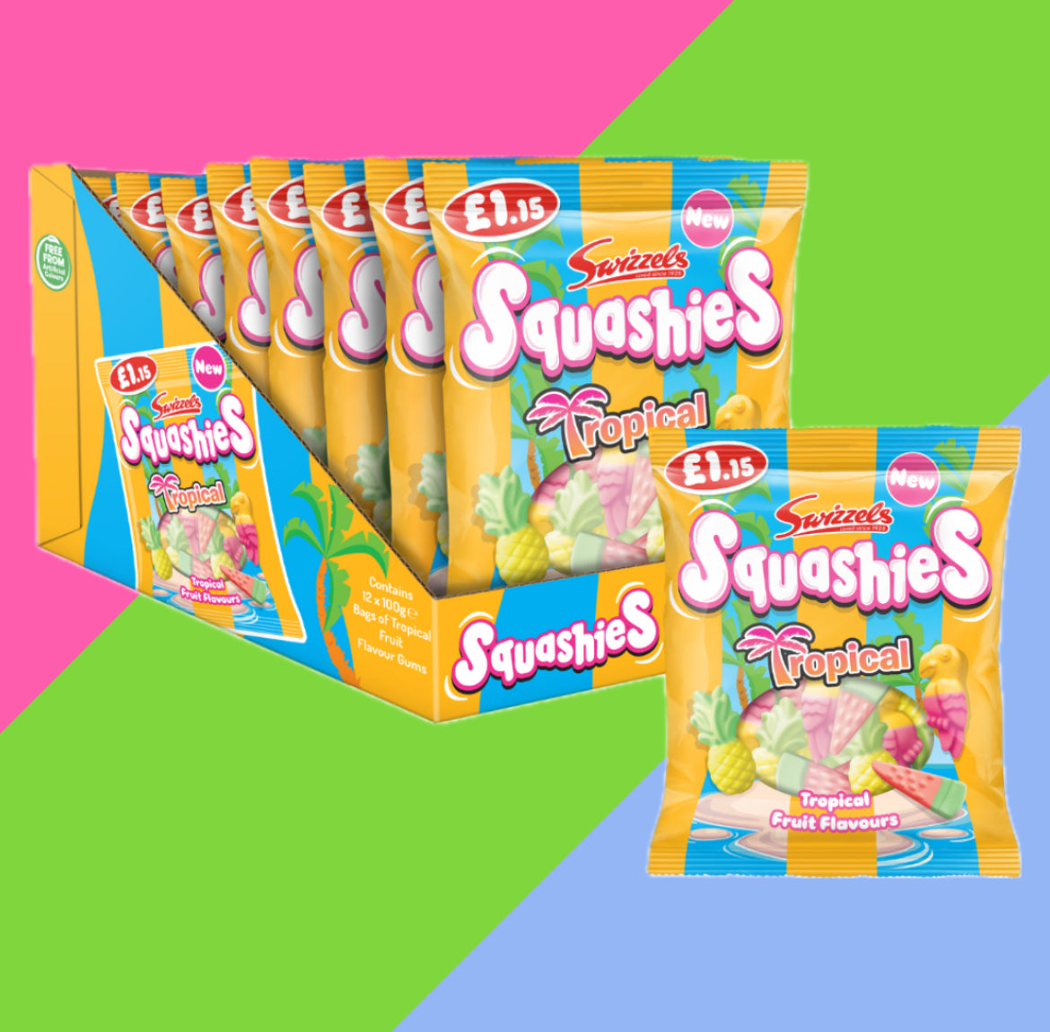 Swizzels Squashies Full Box of 12 Bags | Multiple Flavours | 100-120g Bags