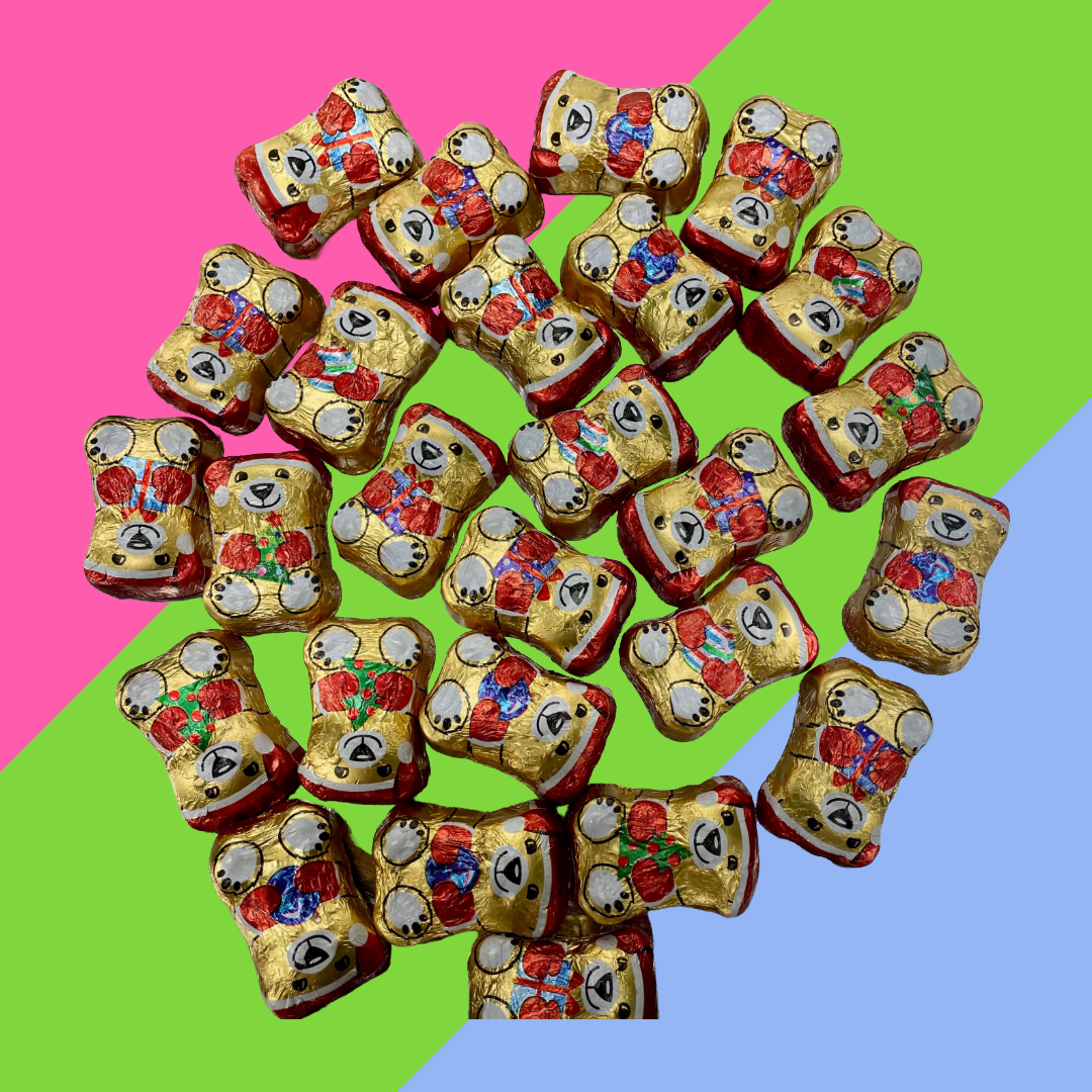 Milk Chocolate Creme Filled Festive Wrapped Gold Bears Bag 250g & 1kg Available