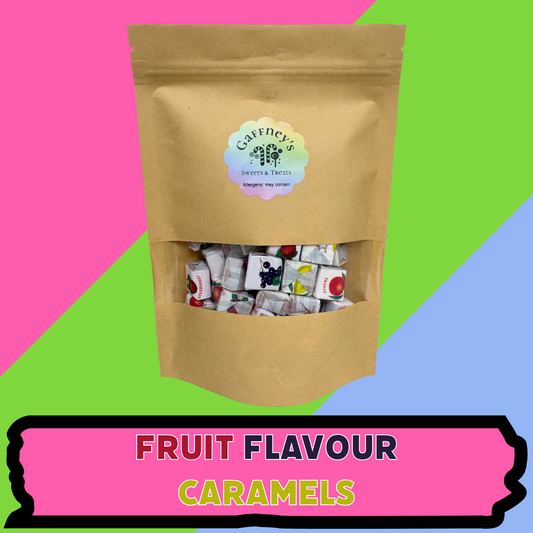 Fruit Flavour Caramels | 250g/500g/750g Pouches | Strawberry, Lemon, Orange and Blackcurrant flavours.