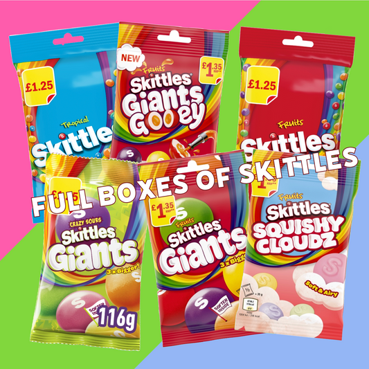 Full Boxes of Skittles & Starburst – Sour, Tropical, Cloudz & More – 70g to 125g Bags