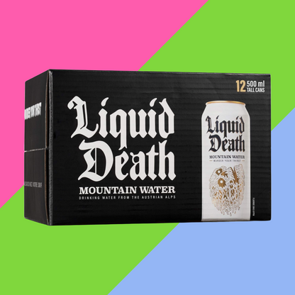 Crate of Liquid Death Still Mountain Water 500ml Tallboys (12-Pack)