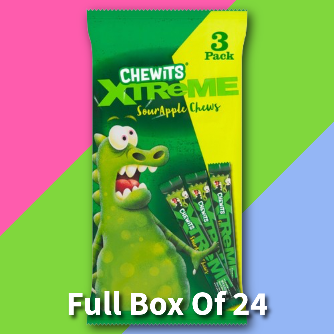 (AUCTION) Chewits Xtreme Sour Apple Chews 3 Pack | Full Box of 24