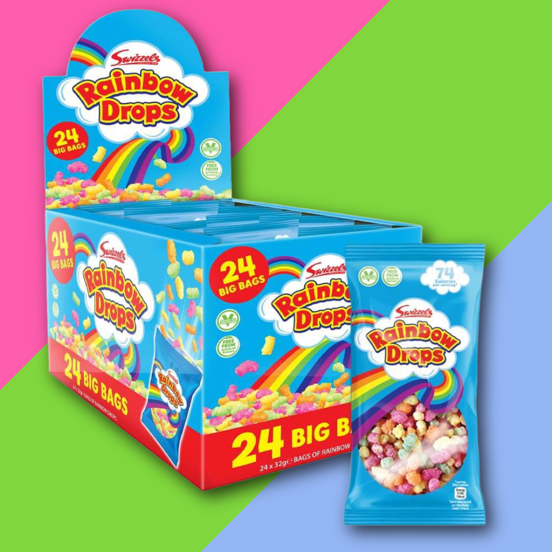 (AUCTION) Swizzels Rainbow Drops Mega Bags 32g FULL BOX