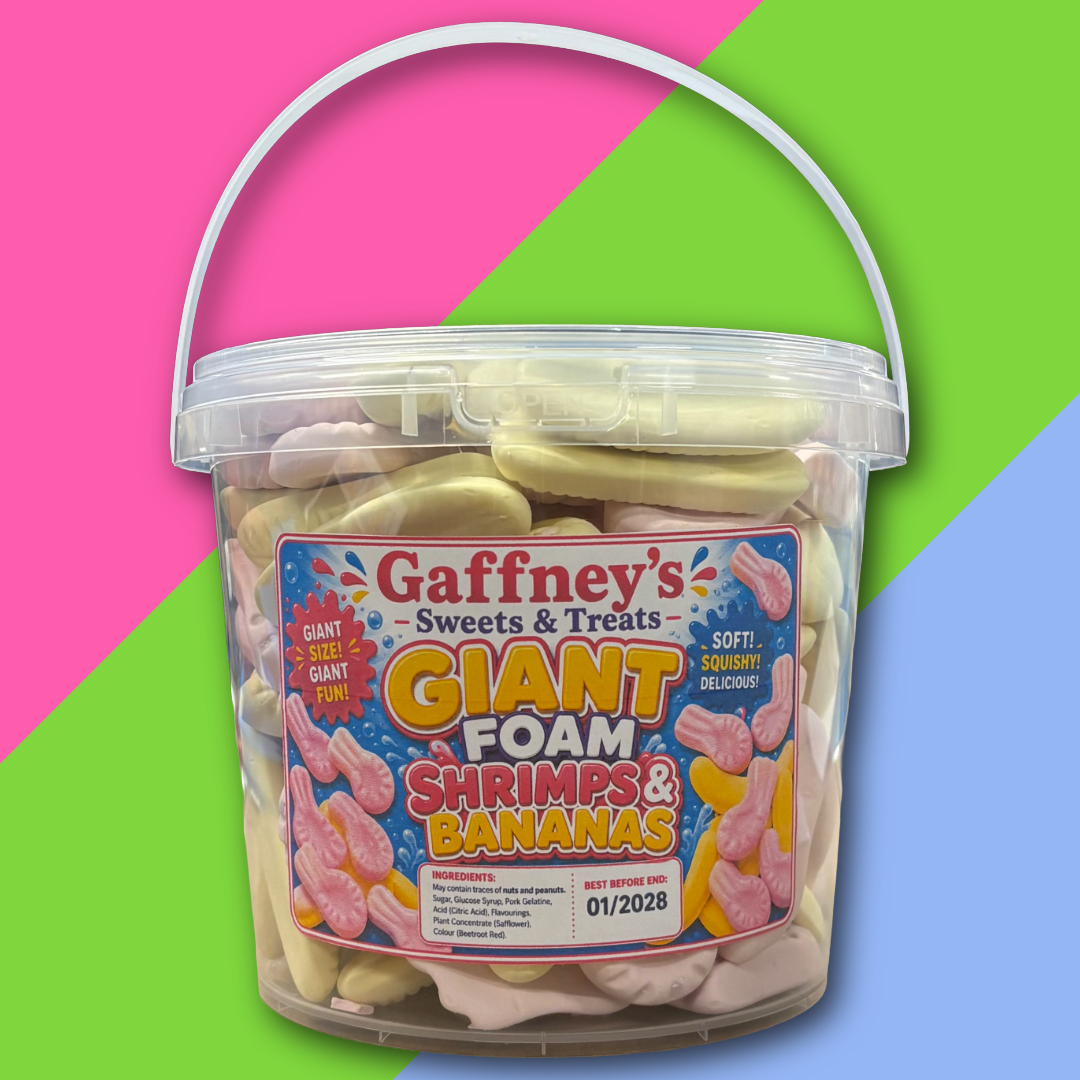 GIANT FOAM SHRIMPS AND BANANAS MIX POUCH | 250G-1KG POUCHES & 1KG BUCKET - NEW 4KG MEGA BUCKET