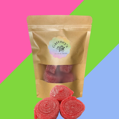 Gaffney's Fizzy Strawberry Belt Rolls - Pouch of 6 Rolls