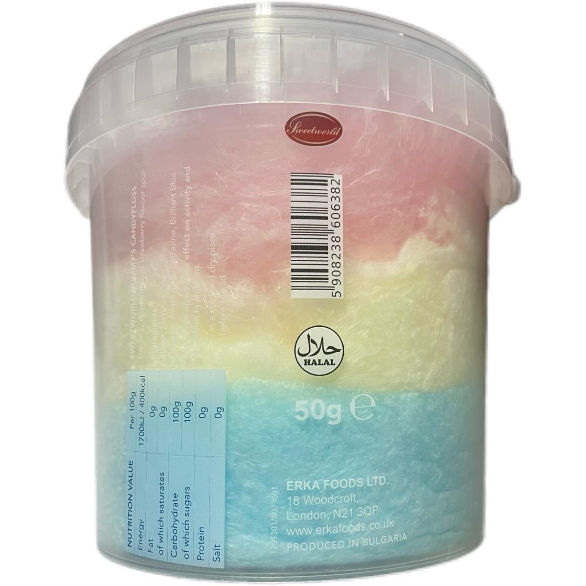 Yummys Unicorn Candy Floss Buckets x2, Banana, Raspberry and Strawberry Flavour