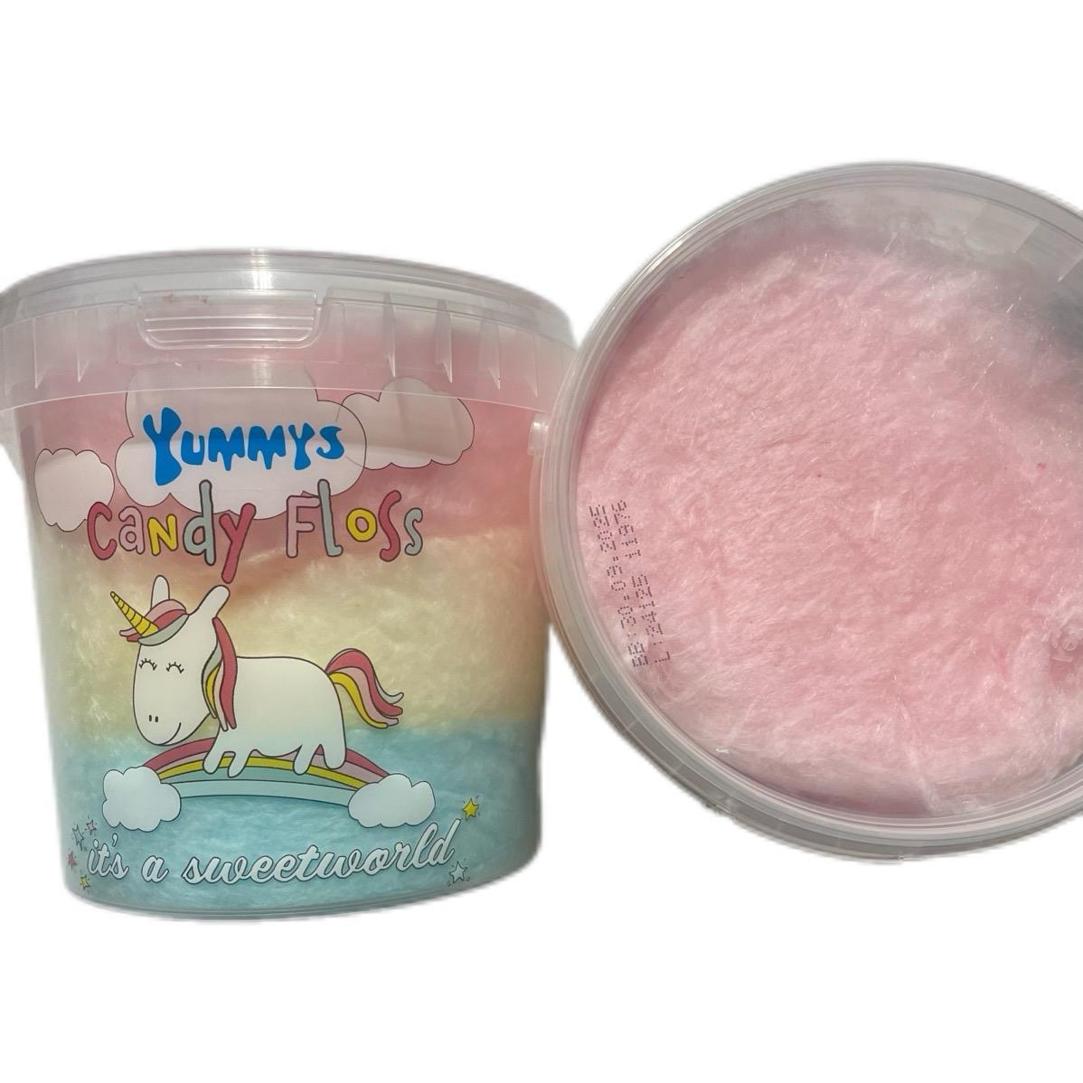 Yummys Unicorn Candy Floss Buckets x2, Banana, Raspberry and Strawberry Flavour