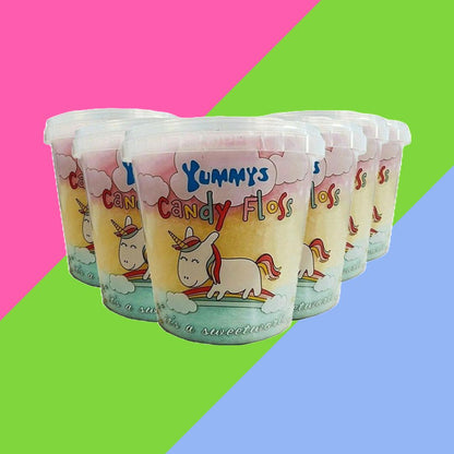 Yummys Unicorn Candy Floss Buckets x2, Banana, Raspberry and Strawberry Flavour